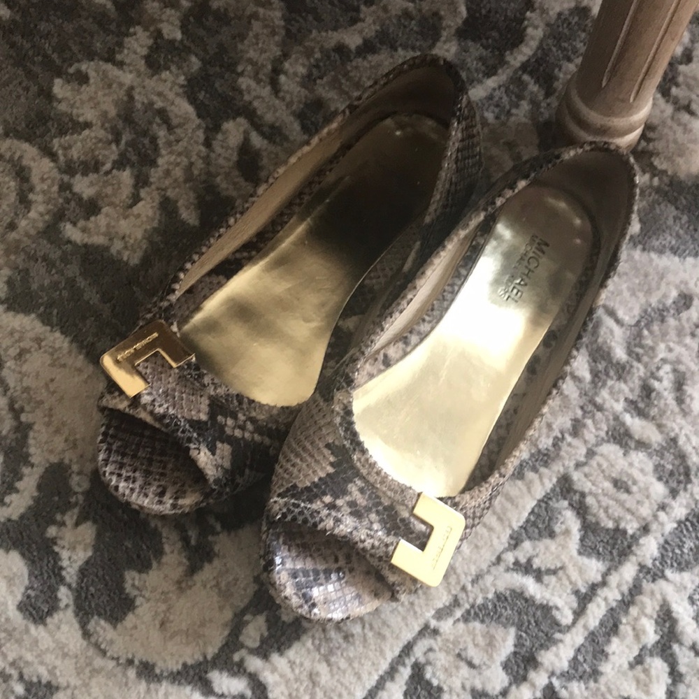 MICHAEL Michael Kors Brown Snake-Print Peep-Toe Flats